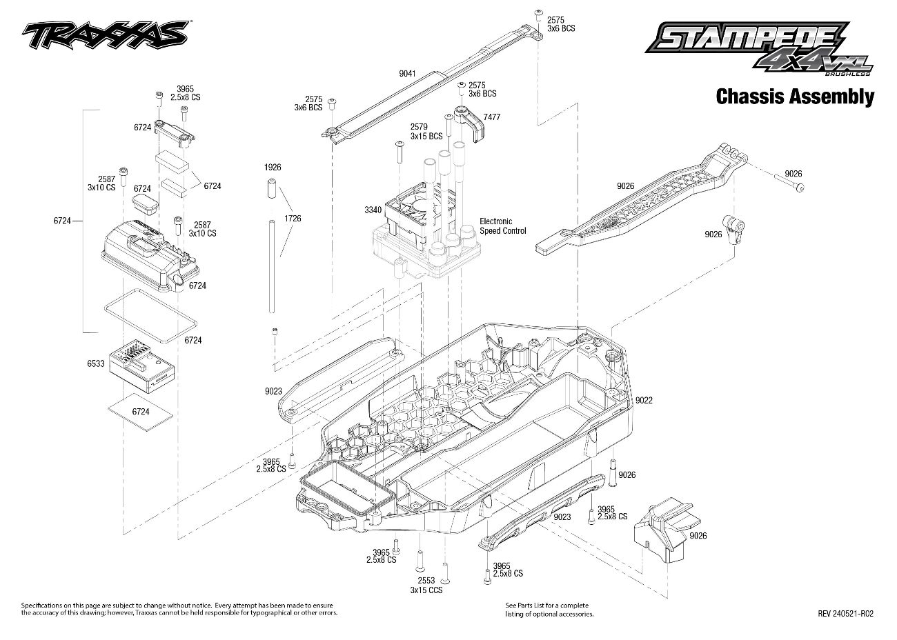 Stampede 4X4 VXL (90376-4) Chassis Assembly Exploded View